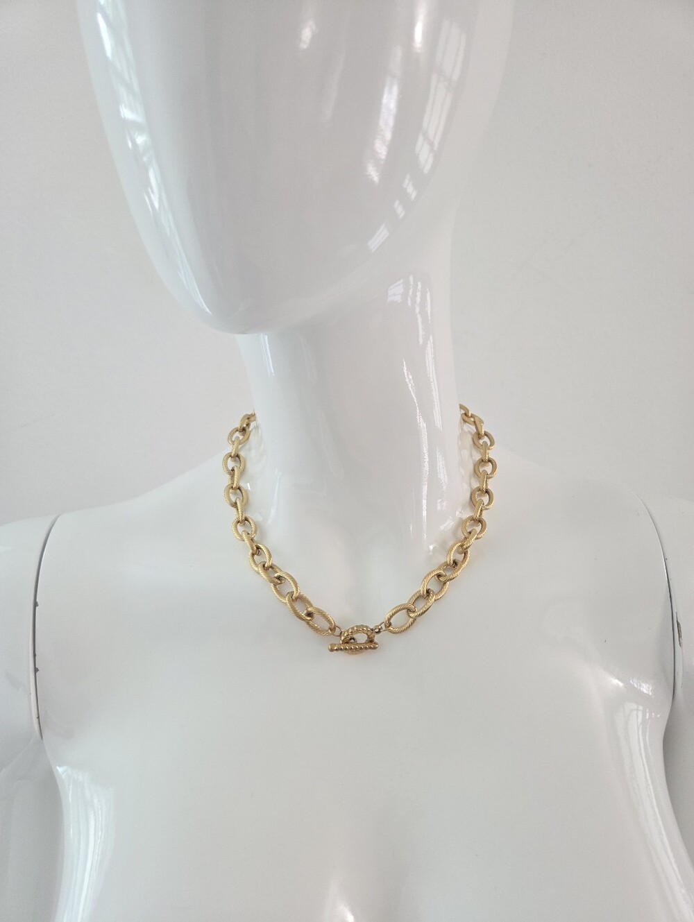 Chunky Gold Chain Toggle Necklace & Bracelet Set Twisted Oval Links - Picture 12 of 15